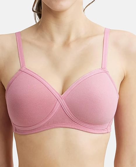 Jockey FE40 Women’s Wirefree Padded Cotton T-Shirt Bra – Full Coverage with Cross-Over Fit & Adjustable Straps